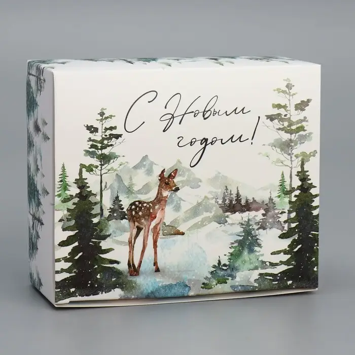 Подарочная коробка складная, новогодняя«С Новым годом!», олень, 12 х 10 х 5 см