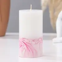 Свеча с бетоном, 5х10 см, бело-розовая