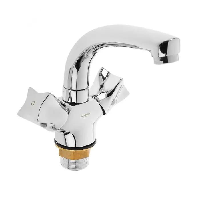 Cмеситель для раковины Accoona A89473, двухвентильный, с гайкой, силумин, хром