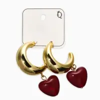 Серьги &laquo;Новый стиль. Сердечки&raquo;, бордовые в золоте d=3 см
