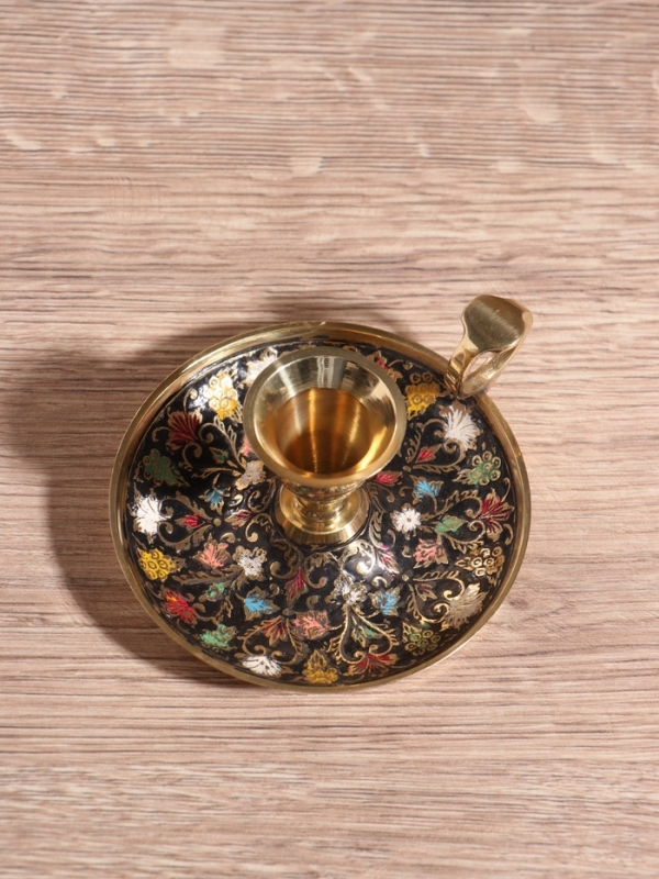 Подсвечник с блюдцем, латунь, 10×11.5×5.5 см