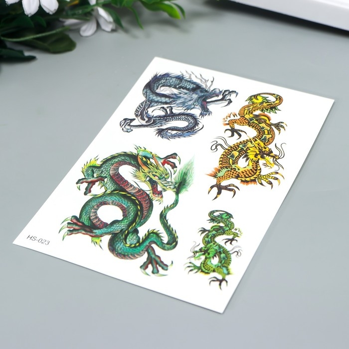 Татуировка на тело цветная с блёстками Татуировка на тело цветная с блёстками "Драконы" 14,8х10,5 см
