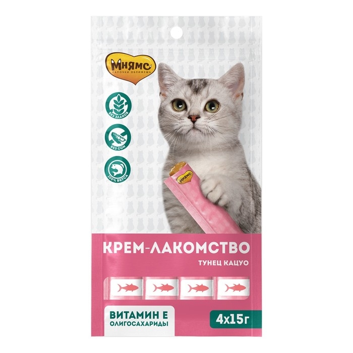 Крем-лакомство Мнямс для кошек, с тунцом Кацуо, 15 г х 4 шт Крем-лакомство Мнямс для кошек, с тунцом Кацуо, 15 г х 4 шт