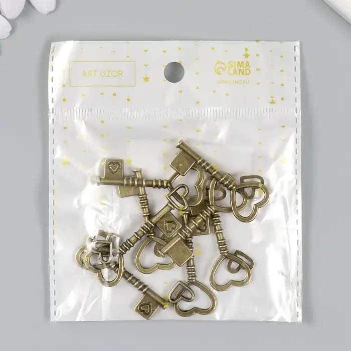 Декоративный элемент для творчества «Арт Узор. Ключ с двойным сердцем», металл под латунь, 4×2 см