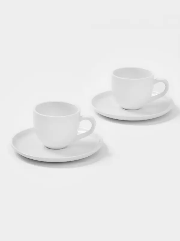 Чайный сервиз Magistro Mien, 2 персоны, 4 предмета: 2 чашки 200 мл, 2 блюдца d=16 см, фарфор, белый