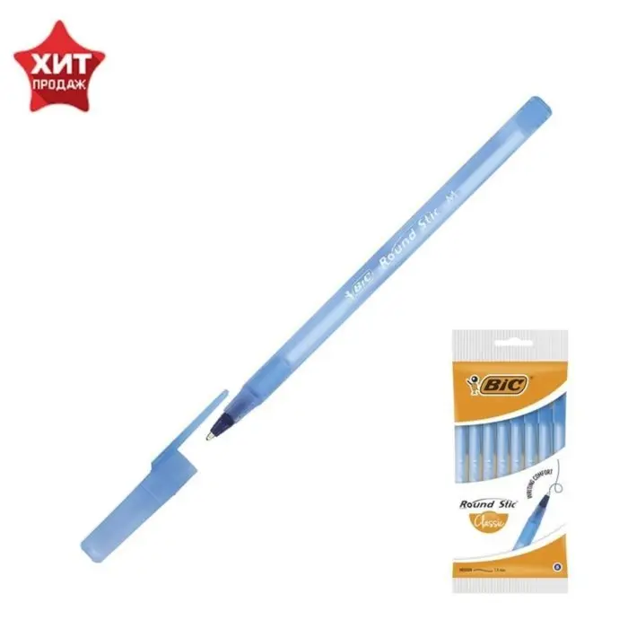 Ручка шариковая, автоматическая, BIC Round Stic Clic, узел 1.0 мм, чернила синие, среднее письмо, синий корпус Ручка шариковая, автоматическая, BIC Round Stic Clic, узел 1.0 мм, чернила синие, среднее письмо, синий корпус