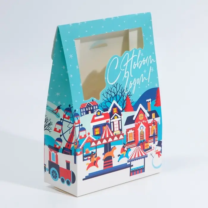 Коробка подарочная новогодняя складная «Дома», 15 х 7 х 22 см, Новый год Коробка подарочная новогодняя складная «Дома», 15 х 7 х 22 см, Новый год