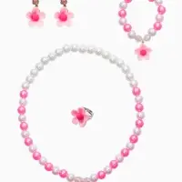 Набор детских украшений &laquo;Выбражулька. Цветок&raquo;, 4 предмета: клипсы, кольцо, бусы, браслет, розовый, белый