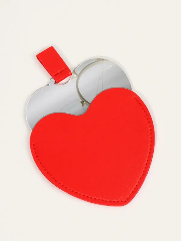 Зеркало карманное &laquo;Сердце&raquo;, 8.4&times;9.5 см, в чехле из искусственной кожи, красное