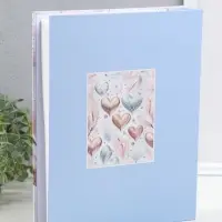 Фотоальбом на 200 фото 13х18 см "Сердца и листья" серо-розовый, в коробке 5,5х23,5х29,5 см   1096272