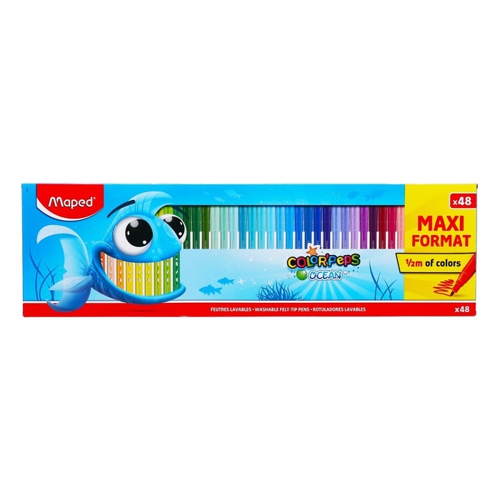 Фломастеры 48 цветов Maped COLOR'PEPS OCEAN, с заблокированным пишущим узлом, суперсмываемые, в картонной коробке Фломастеры 48 цветов Maped COLOR'PEPS OCEAN, с заблокированным пишущим узлом, суперсмываемые, в картонной коробке