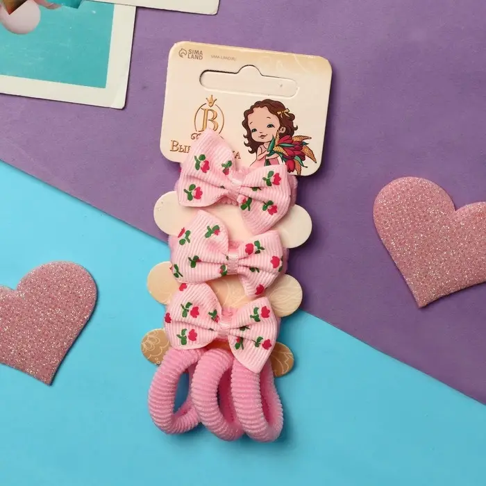 Резинка для волос  Резинка для волос "Глория" (набор 6 шт) цветочек, розовый