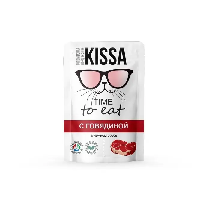 Влажный корм "Kissa" для кошек, говядина в соусе, 75 г