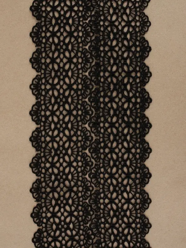 Кружево гипюровое, 65 мм, 6.8&plusmn;0.5 м, цвет чёрный