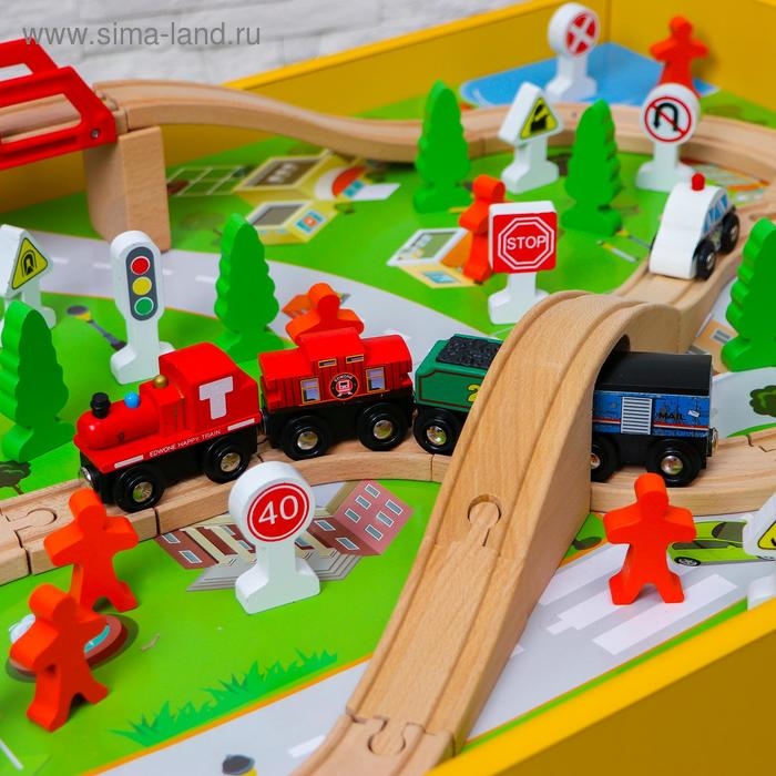 Железная дорога, 90 элементов, стол в комплекте, в собран. виде: 100&times;55&times;40 см