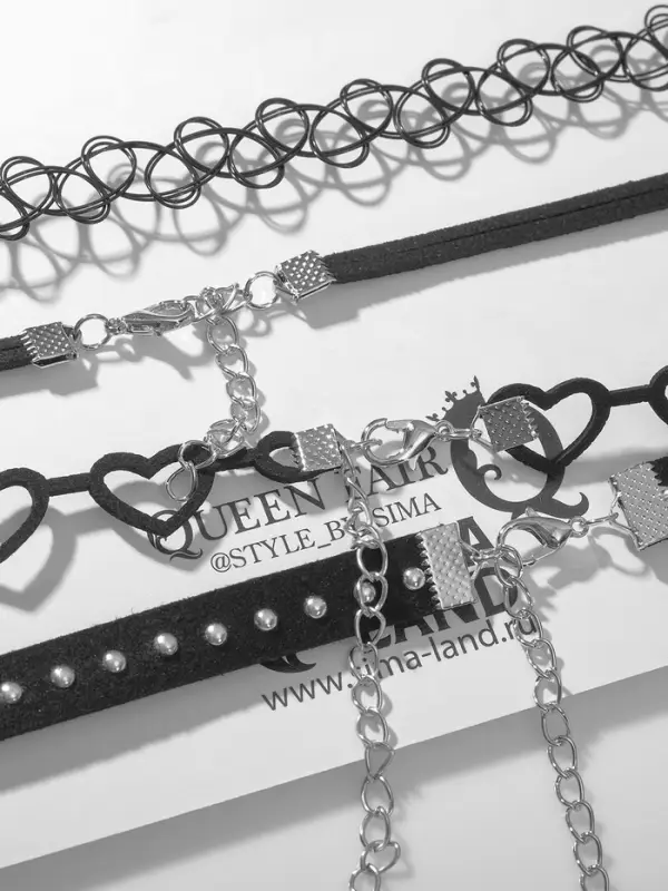 Чокер &laquo;Ассорти романтика&raquo;, набор 4 шт. чёрный в серебре, 30.5 см