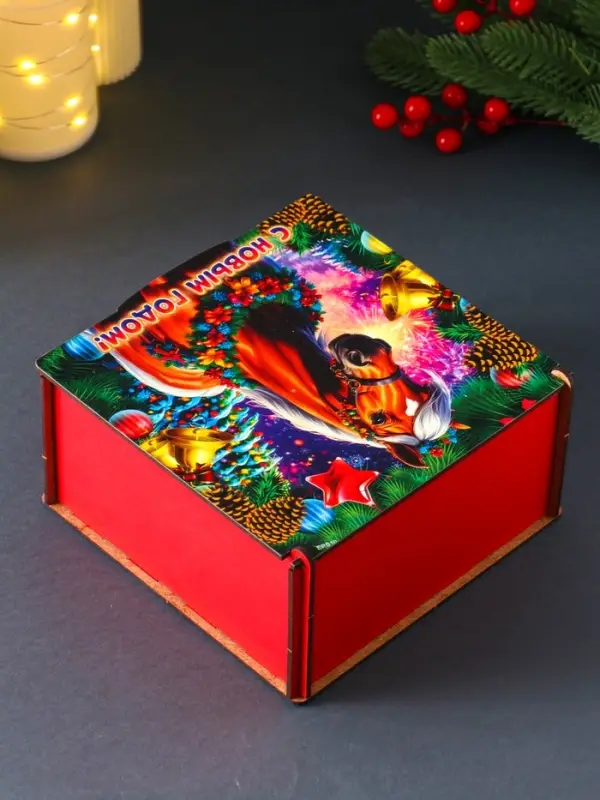 Короб сувенирный, новогодний, подарочный №3 "С Новым Годом" 18х18х9,5 см