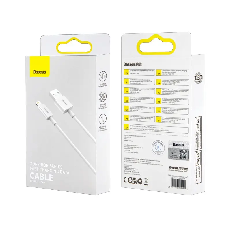 Кабель USB на Lightning 1.5M 2.4A Baseus белый CALYS-B02