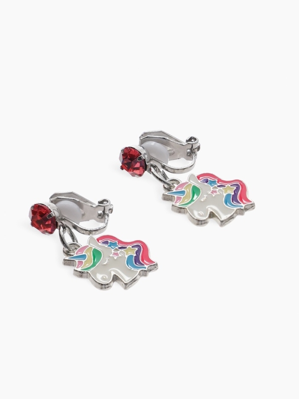 Серьги-клипсы детские  Серьги-клипсы детские "Выбражулька" единорог с кругом кристалл, цветные