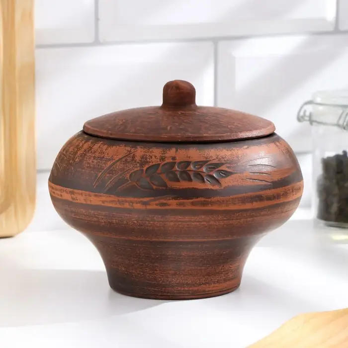 Горшок для жаркого &laquo;Колос&raquo;, 600 мл, 13&times;14 см, красная глина