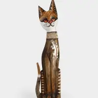 Сувенир дерево "Серая кошка в ошейнике с ящерками" 60х12х6 см