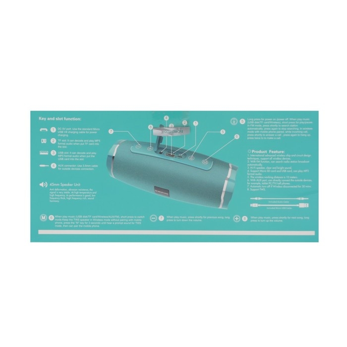Портативная колонка Borofone BR3 Rich, 10 Вт, BT5.0, microSD, USB, 1200 мАч, бирюзовый Портативная колонка Borofone BR3 Rich, 10 Вт, BT5.0, microSD, USB, 1200 мАч, бирюзовый