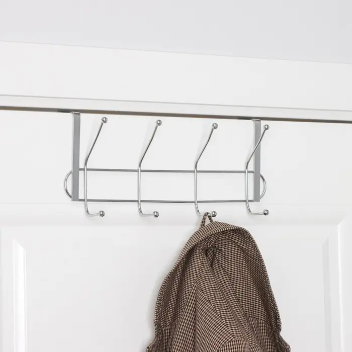 Вешалка на дверь на 4 двойных крючка Доляна &laquo;Блеск&raquo;, 31&times;15&times;11 см, цвет хром