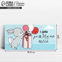 Конверт для денег «С Днём рождения!», зайка, 16.5 х 8 см