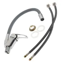 Смеситель для кухни ZEIN Z2115, однорычажный, гибкий излив, картридж 40 мм, серый/хром