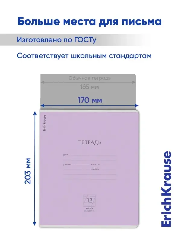 Тетрадь 12 листов в косую линейку ErichKrause &laquo;Классика&raquo;, обложка мелованный картон, фиолетовая
