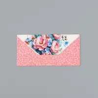 Конверт для денег &laquo;Цветы&raquo;, голубой и розовый, 16,5 х 8 см