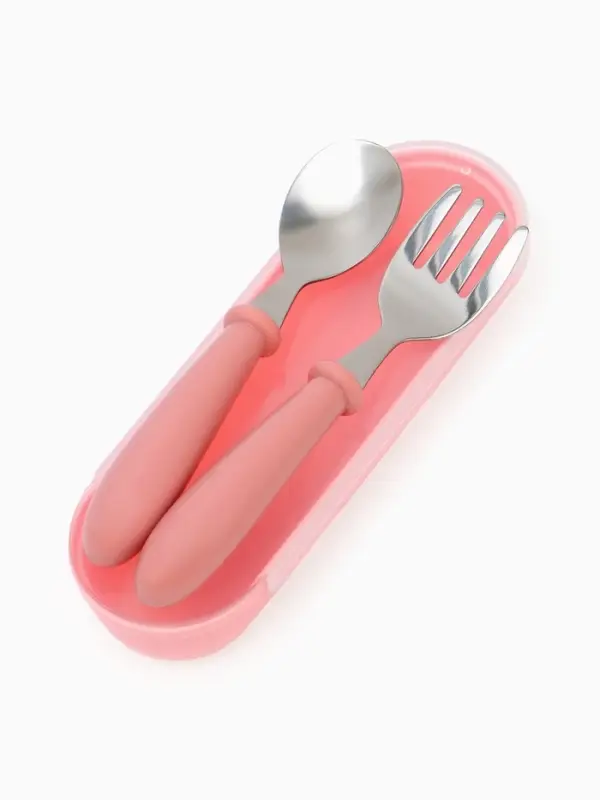Набор детских столовых приборов в футляре: вилка, ложка Крошка Я розовый Набор детских столовых приборов в футляре: вилка, ложка Крошка Я розовый