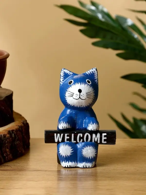 Сувенир  Сувенир "Кот с табличкой WELCOME" дерево 8х4х10 см, цв. синий