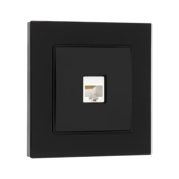 Розетка компьютерная TOT Matte Glass, стекло, скрытая, одноместная, чёрная