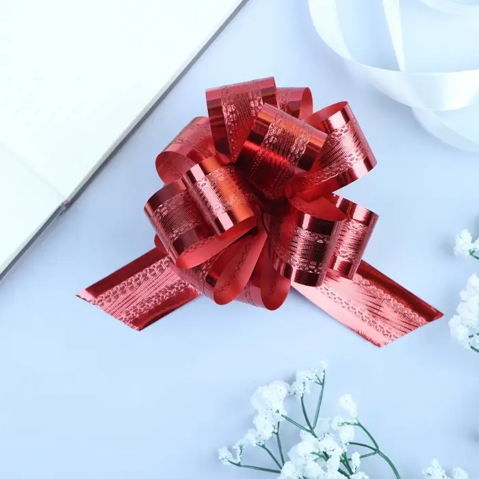 Подарочный бант - шар No3.2 полоса, красный, для упаковки подарков