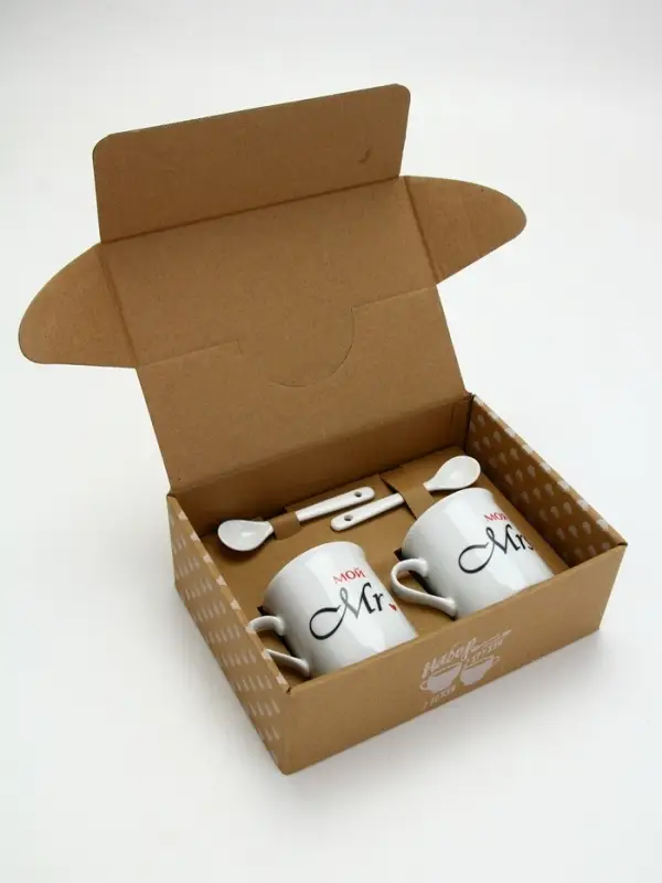 Кружки керамические парные «Мистер и Миссис», 2 шт. по 180 мл., ложка 2 шт.