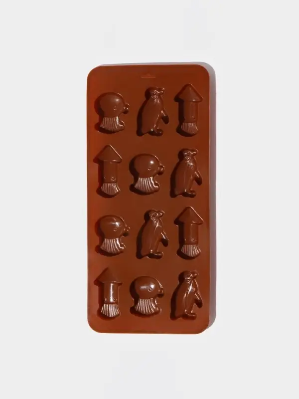 Форма для шоколада Доляна &laquo;Пингвины&raquo;, силикон, 21.5&times;10&times;1.5 см, 12 ячеек, коричневая