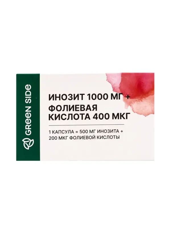 Инозит 1000 мг + фолиевая кислота 400 мкг, 60 капсул, 520 мг