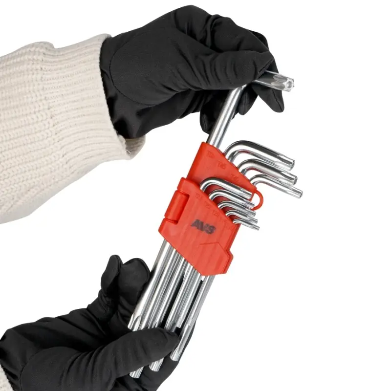 Набор ключей торцевых изогнутых TORX с отверстием 9 предметов (T10-T50) AVS TXL-9H