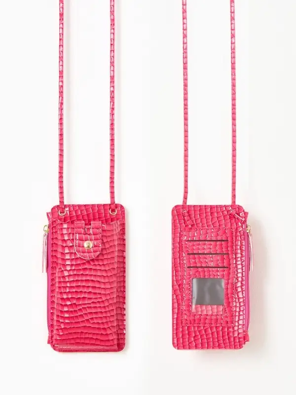 Сумка на магните, с длинным ремнём, однотонная, 10&times;2.5&times;20 см, розовая