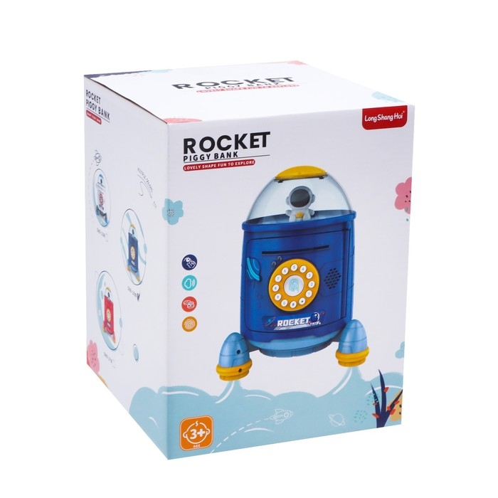 Копилка «Ракета», свет, звук, засасывает купюры, цвет синий