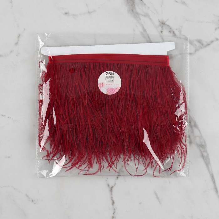 Тесьма с перьями страуса, 8-10 см, 5 ± 0,5 м, цвет бордовый Тесьма с перьями страуса, 8-10 см, 5 ± 0,5 м, цвет бордовый