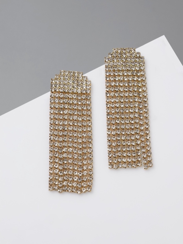 Серьги висячие со стразами «Водопад» мягкий квадрат, цвет белый в золоте Серьги висячие со стразами «Водопад» мягкий квадрат, цвет белый в золоте