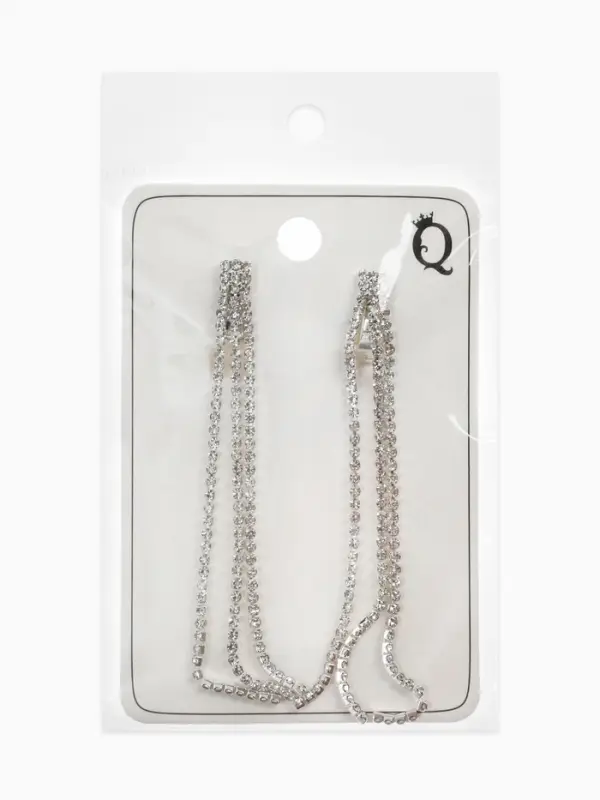 Серьги клипсы для ушей QF &laquo;Лёд&raquo;, тройная сплошная, белые в серебре