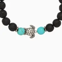 Браслет "Черепашка" камень пирит, лава, длина 18 см, цв. чёрный, бирюзовый
