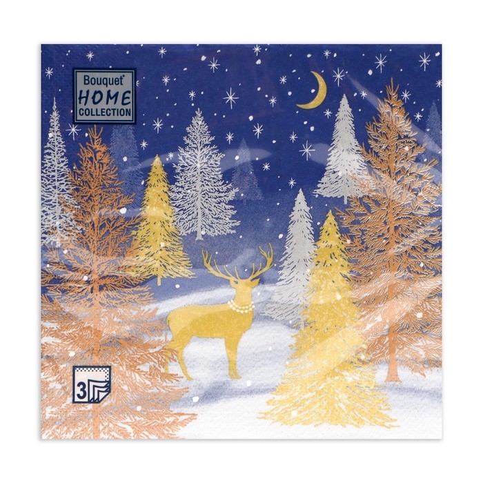Новогодние салфетки бумажные Home Collection «Золотой олень в зимнем лесу», 3 слоя, 33х33 см, 20 шт Новогодние салфетки бумажные Home Collection «Золотой олень в зимнем лесу», 3 слоя, 33х33 см, 20 шт