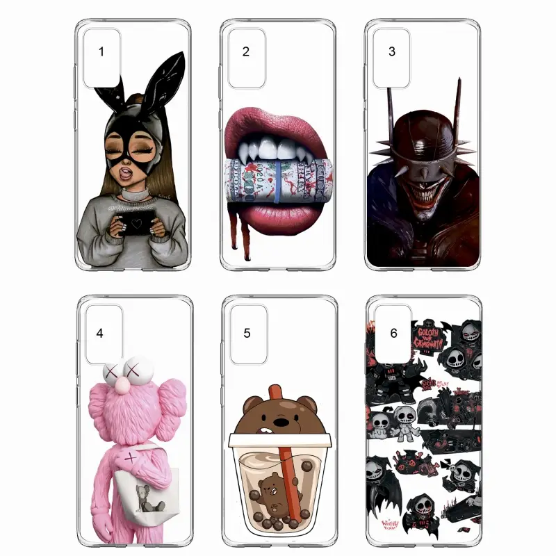 Чехол Samsung A02S TPU 1.0mm прозрачный с принтами в ассортименте Чехол Samsung A02S TPU 1.0mm прозрачный с принтами в ассортименте