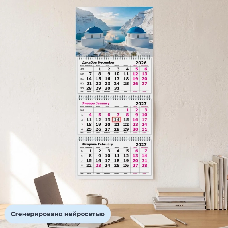 Календарь настенный 3-х блочный 2027 Attache Города мира 305х675мм