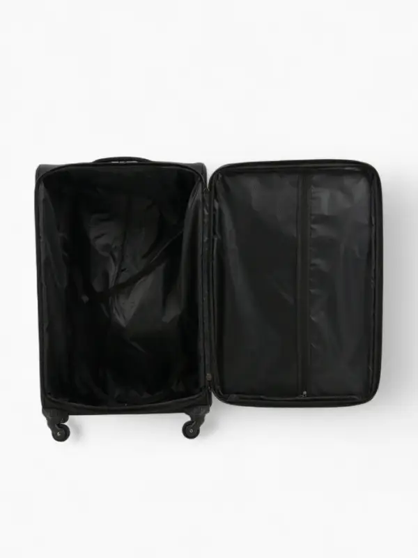 Чемодан 28 Чемодан 28", Текст, 45*28*77, отд на молнии, 2 нар/карм, увелич, код замок, 4 колеса, черный 10875