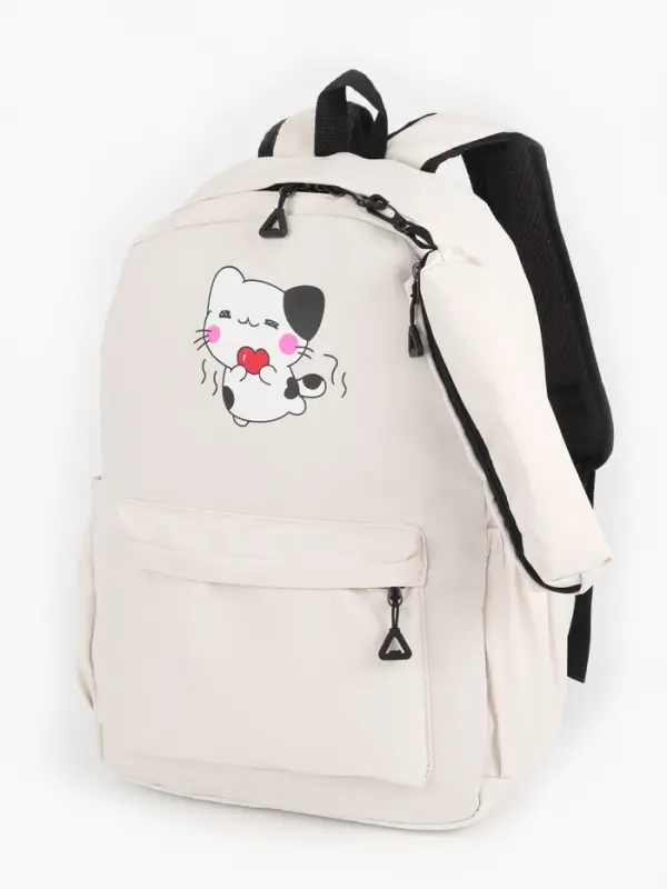 Рюкзак &laquo;Котик&raquo;, с сумкой и пеналом, 3 кармана, белый